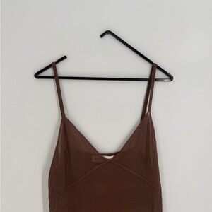 Asta Resort Delilah Semi Sheer Dainty Slip Mini Dress In Chocolate